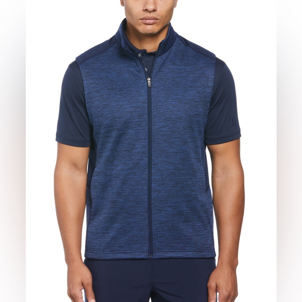 PGA Tour NWT Men's Two-Tone Space-Dyed Full-Zip Golf Vest Blue Small
